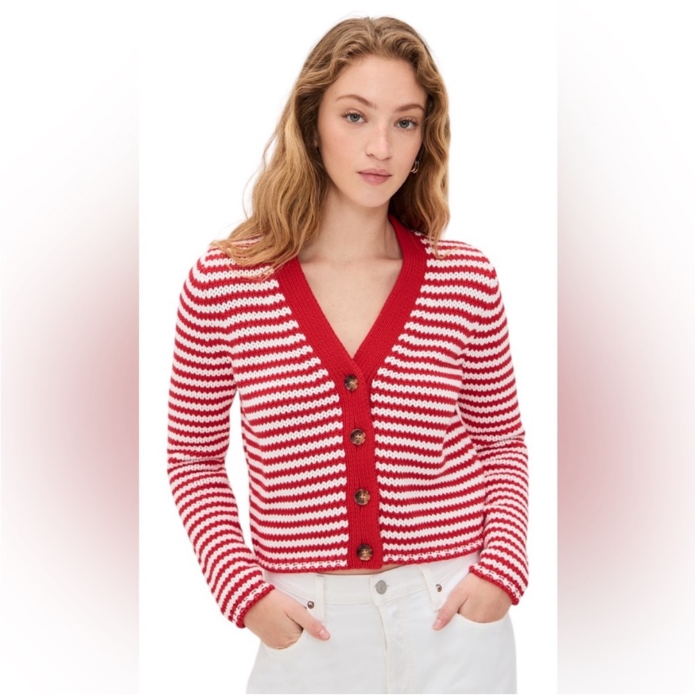 La Ligne Mini Marina Cropped Cardigan. Red Fine Stripe. L. NWT